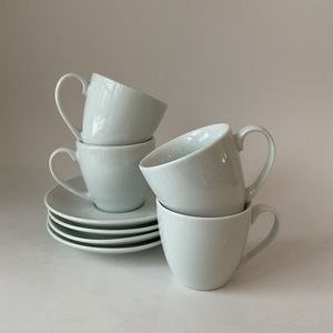 Canvas 4pc White Porcelain Espresso Cup / Mug Set with Saucers, Dishwasher Safe